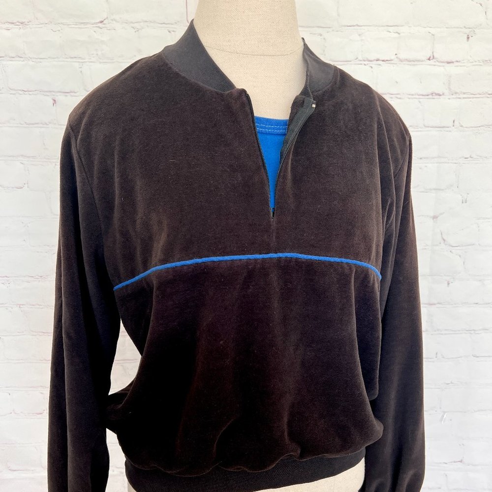 70's Velour Pullover - Layered - Half Zip - Size Large - Julie Girl